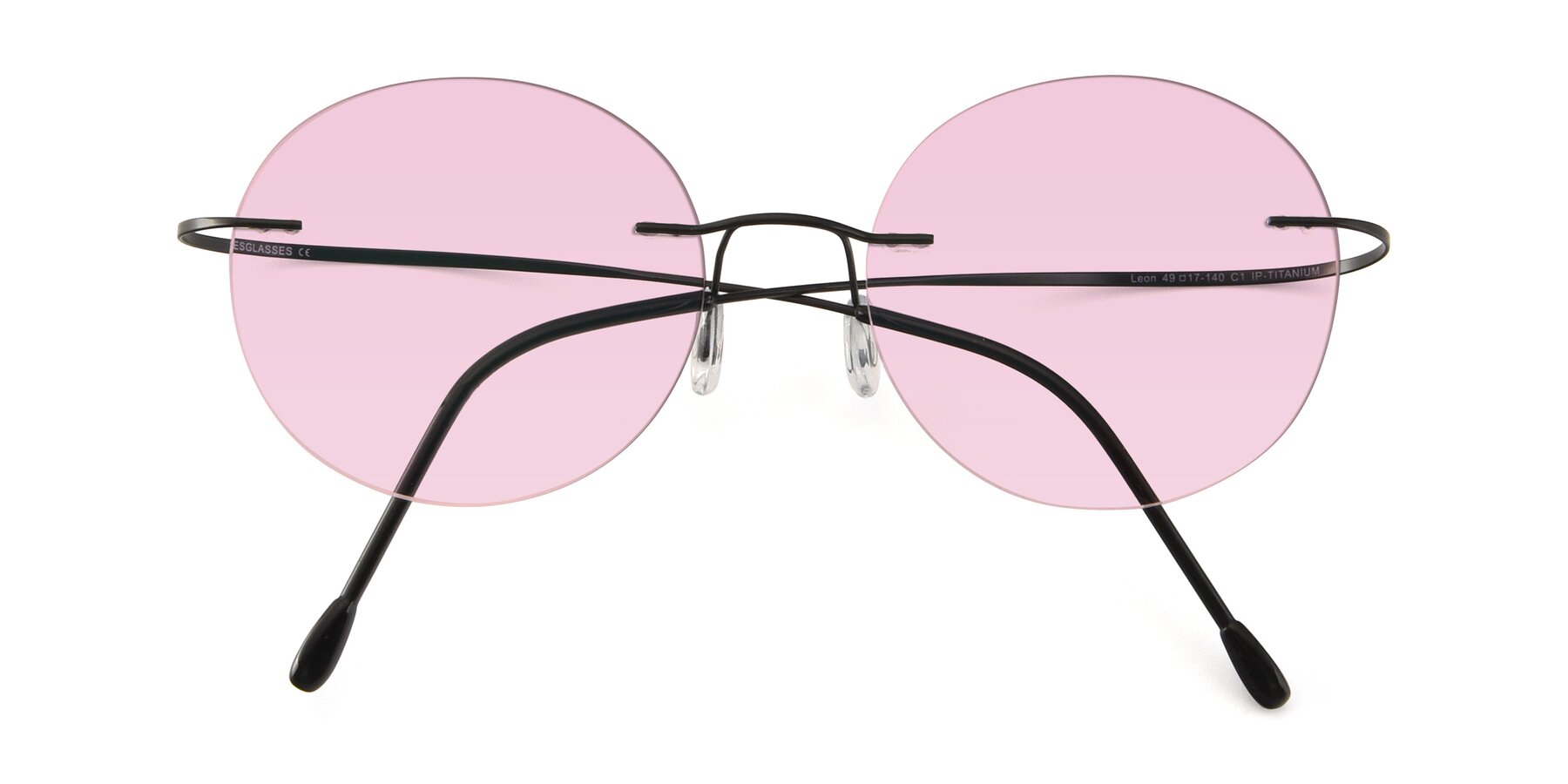 Folded Front of Leon in Black with Light Pink Tinted Lenses