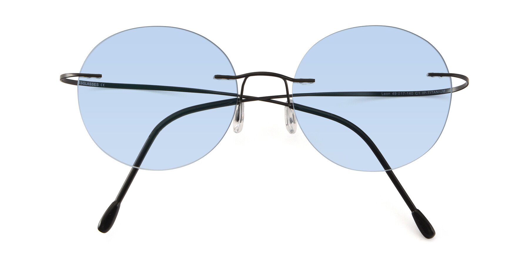 Folded Front of Leon in Black with Light Blue Tinted Lenses