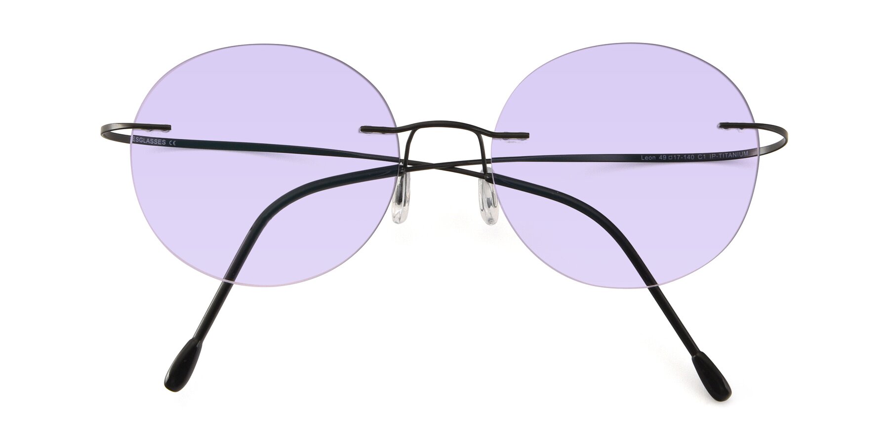 Folded Front of Leon in Black with Light Purple Tinted Lenses
