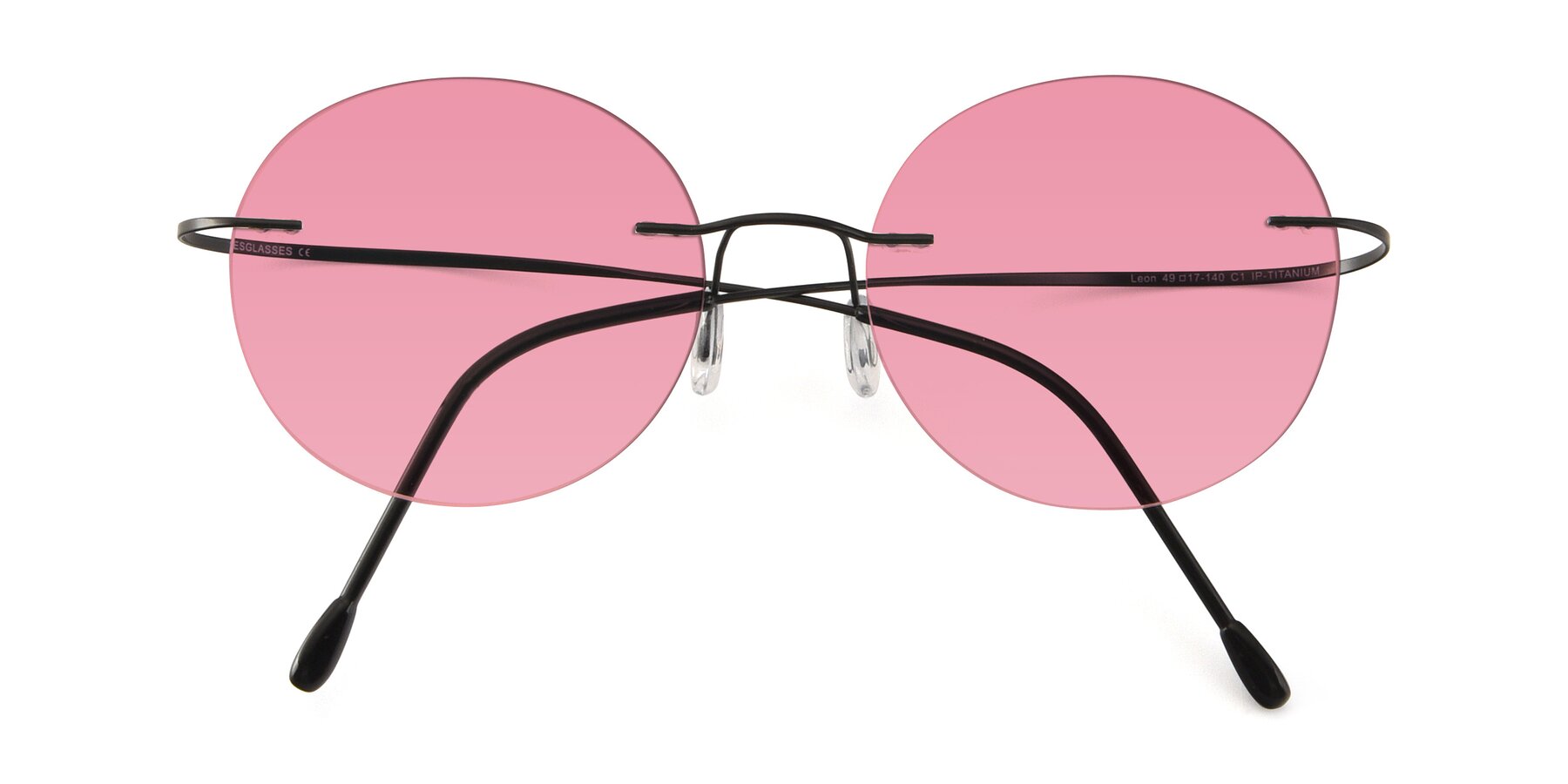 Folded Front of Leon in Black with Pink Tinted Lenses