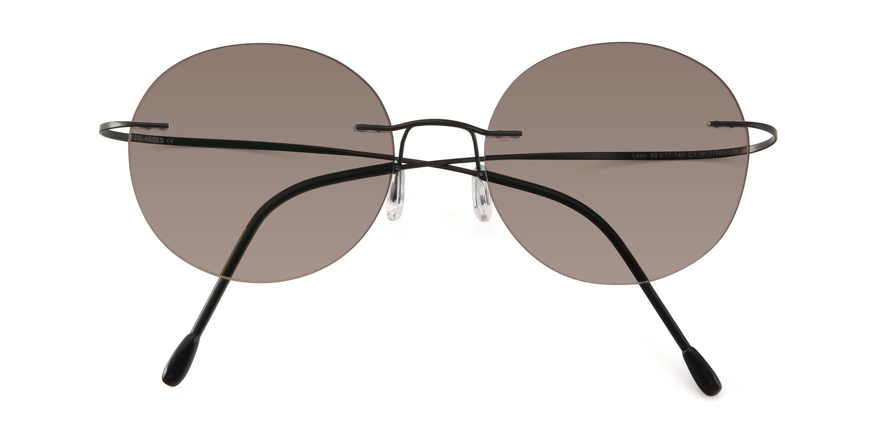 Folded Front of Leon in Black with Medium Brown Tinted Lenses