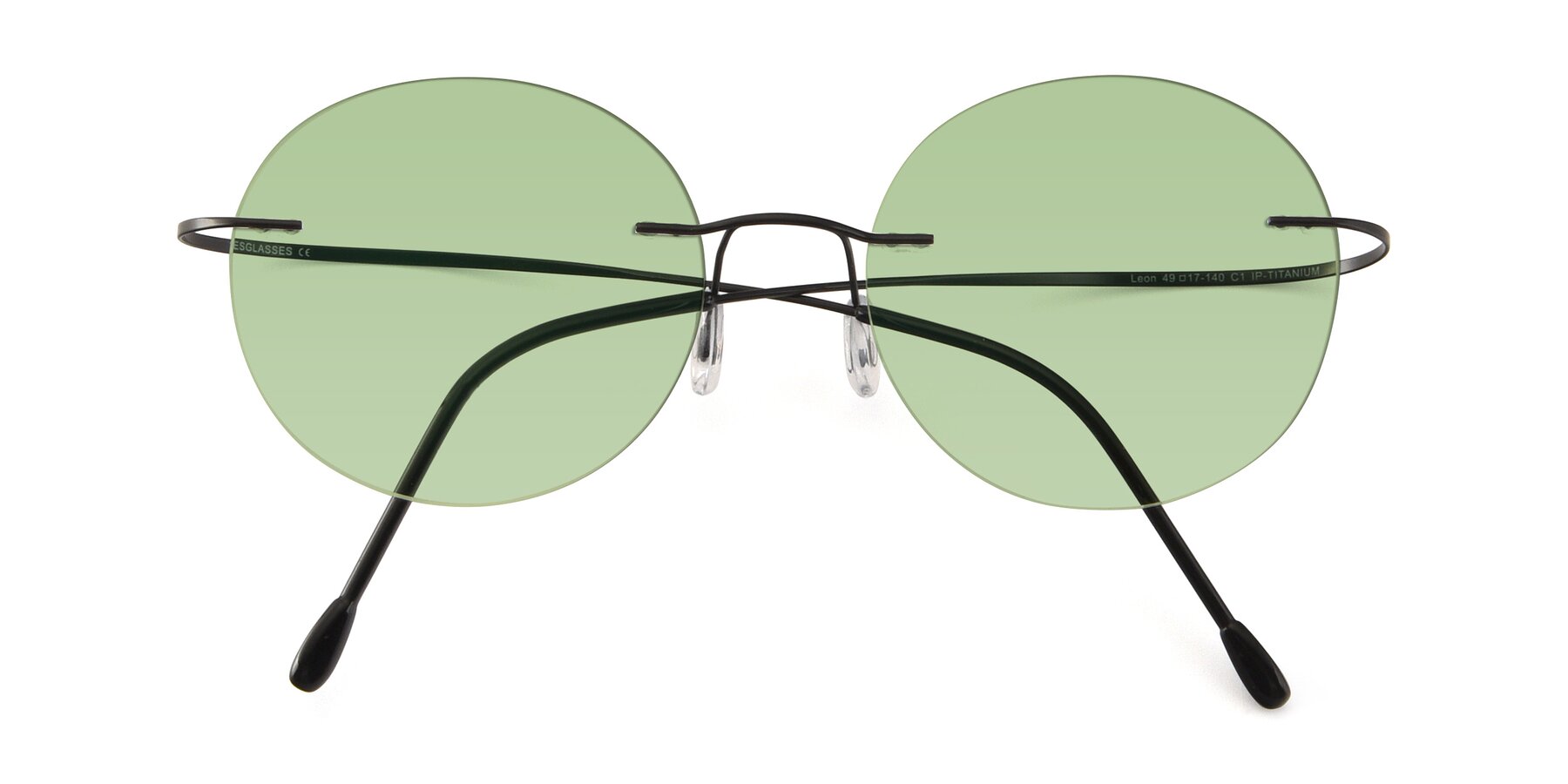 Folded Front of Leon in Black with Medium Green Tinted Lenses
