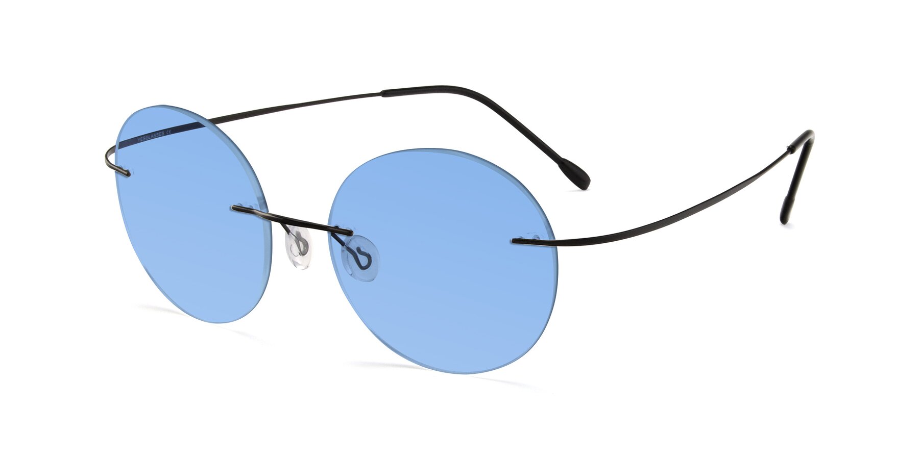 Angle of Leon in Black with Medium Blue Tinted Lenses