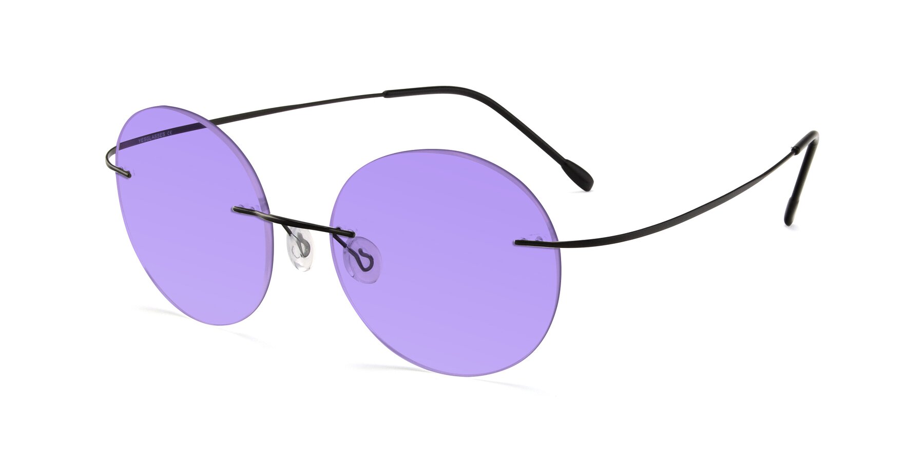 Angle of Leon in Black with Medium Purple Tinted Lenses