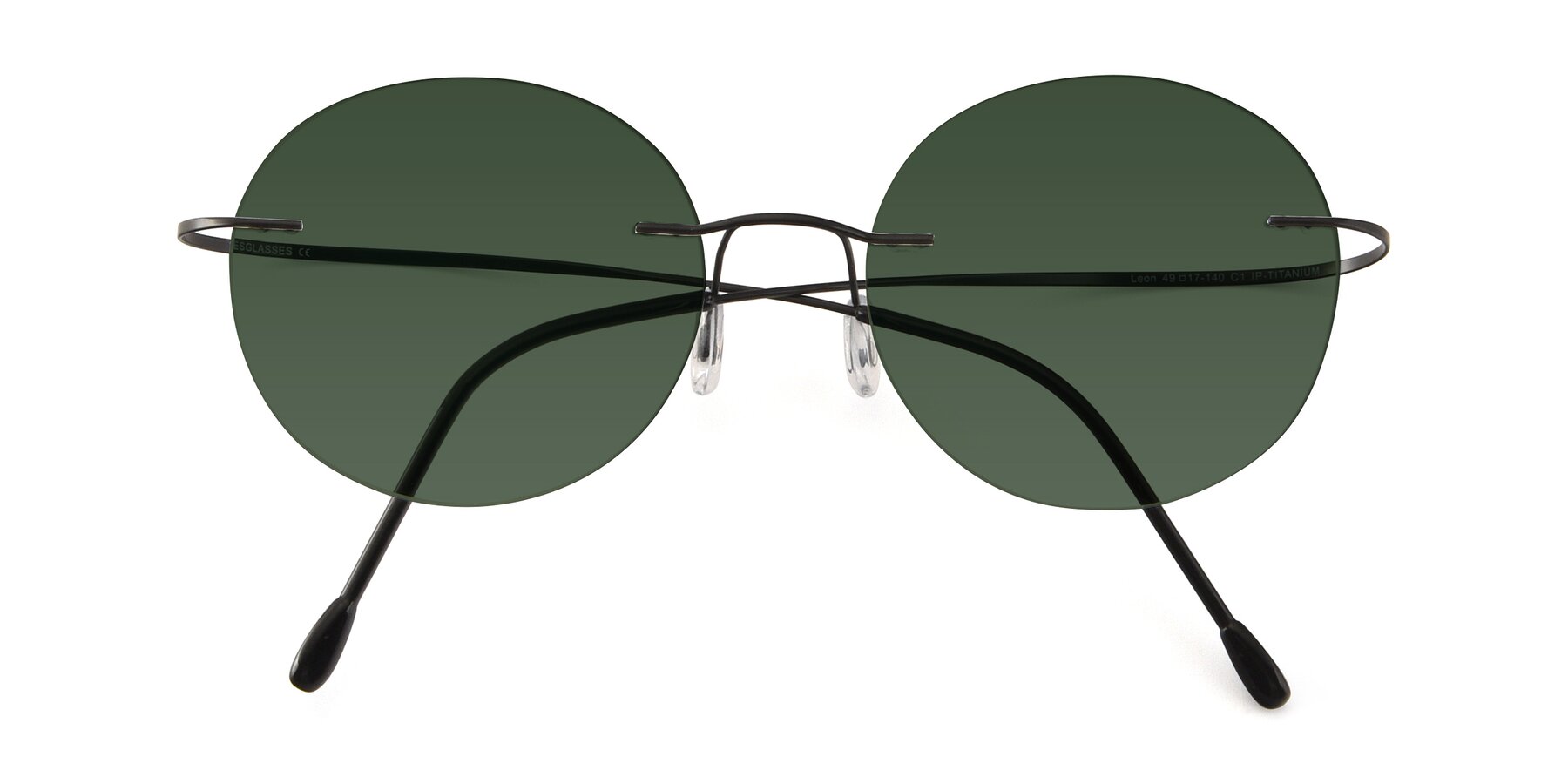 Folded Front of Leon in Black with Green Tinted Lenses