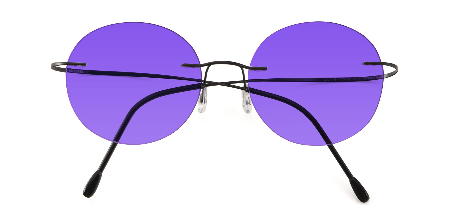 Folded Front of Leon in Black with Purple Tinted Lenses