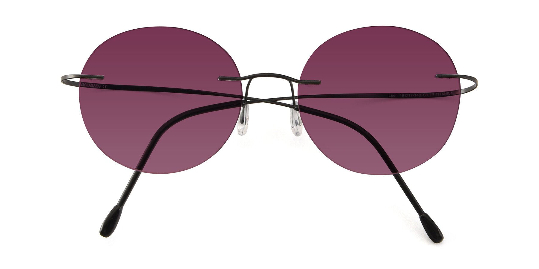 Folded Front of Leon in Black with Wine Tinted Lenses