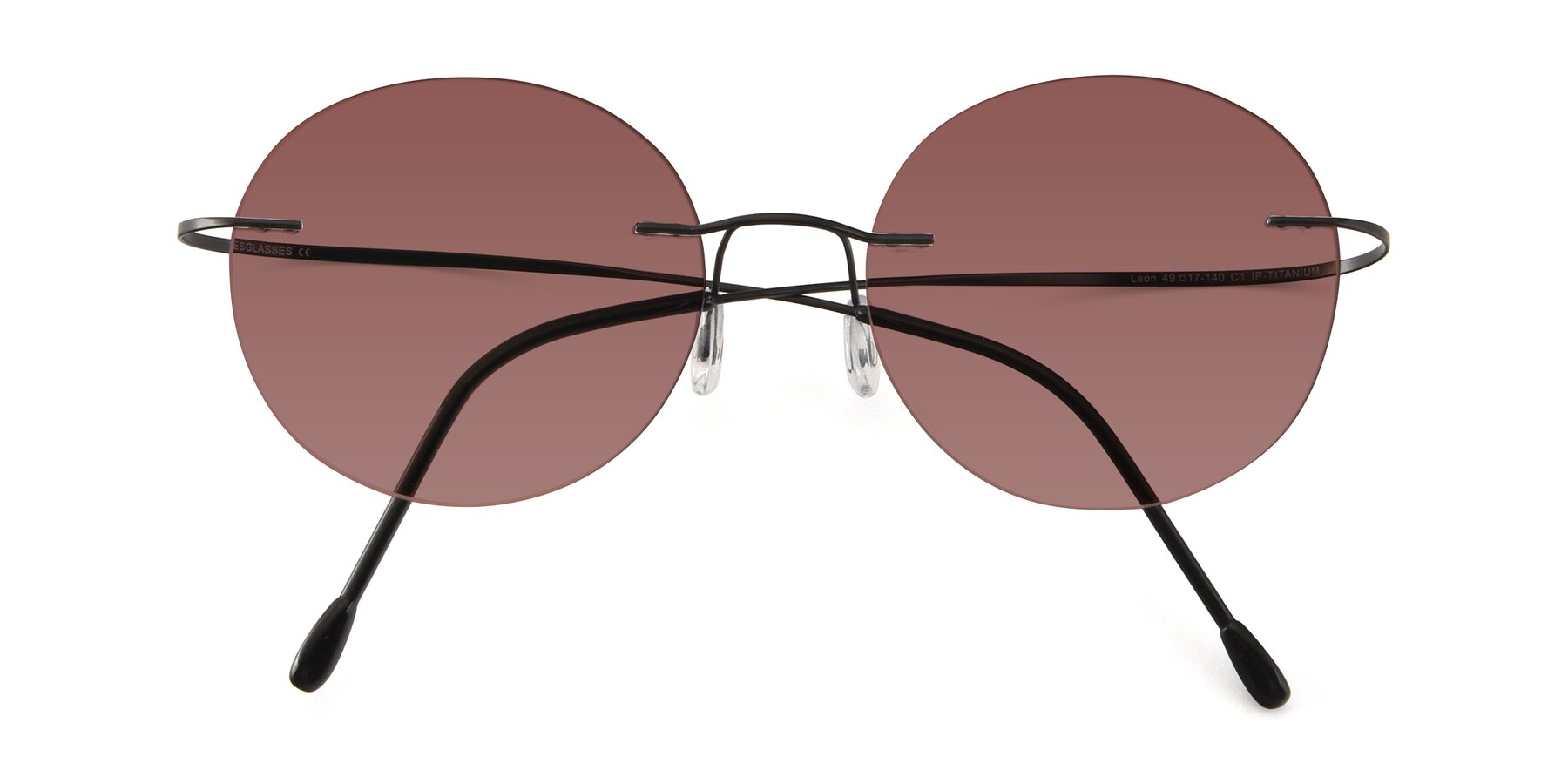 Folded Front of Leon in Black with Garnet Tinted Lenses