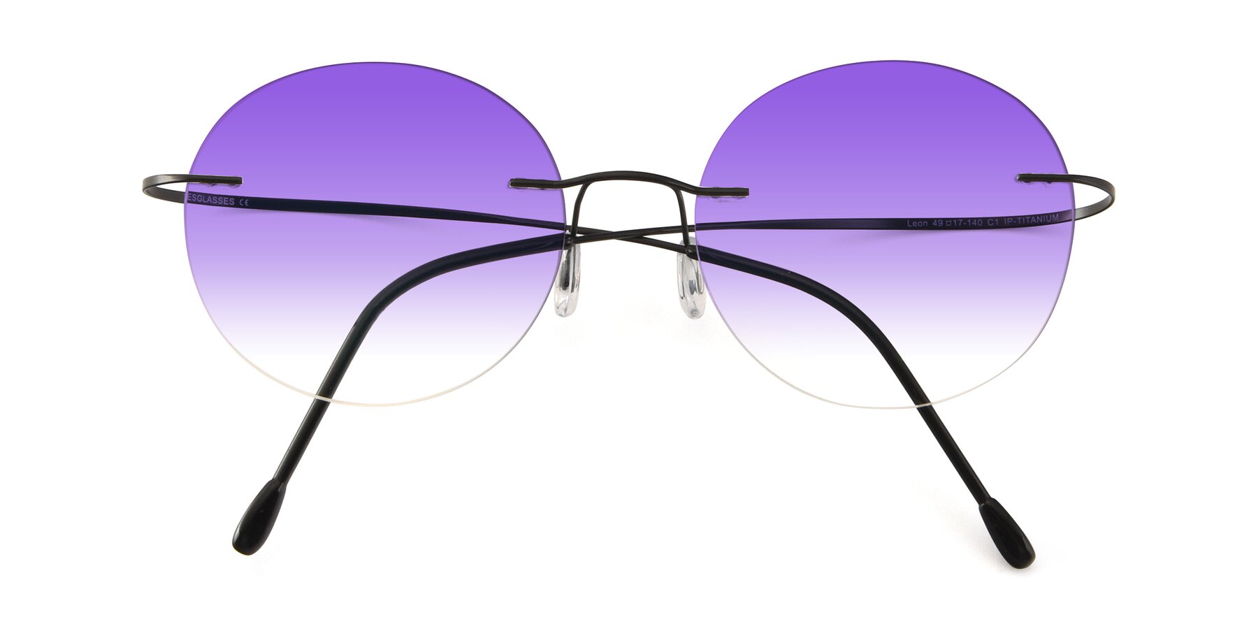 Folded Front of Leon in Black with Purple Gradient Lenses