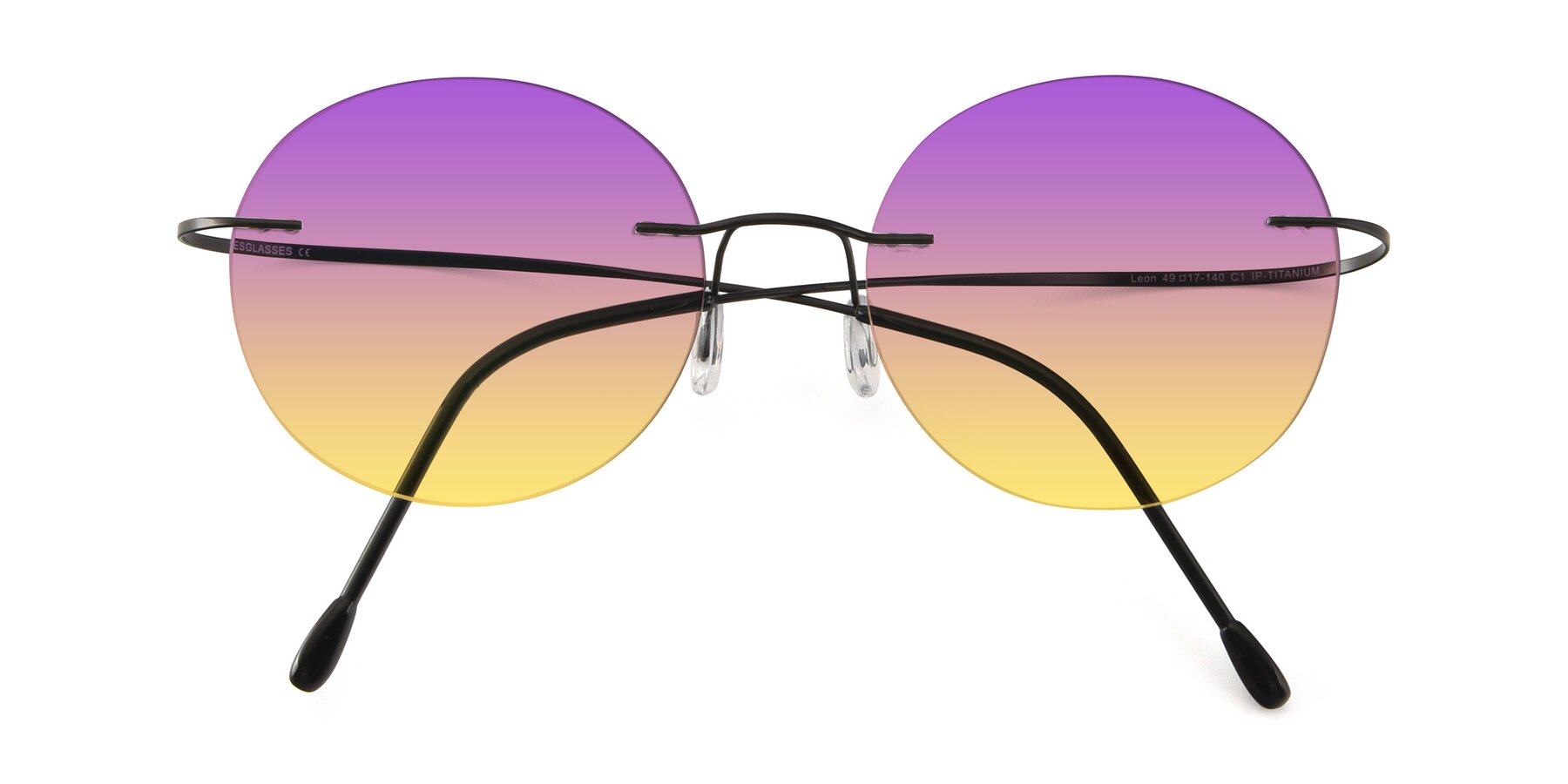 Folded Front of Leon in Black with Purple / Yellow Gradient Lenses