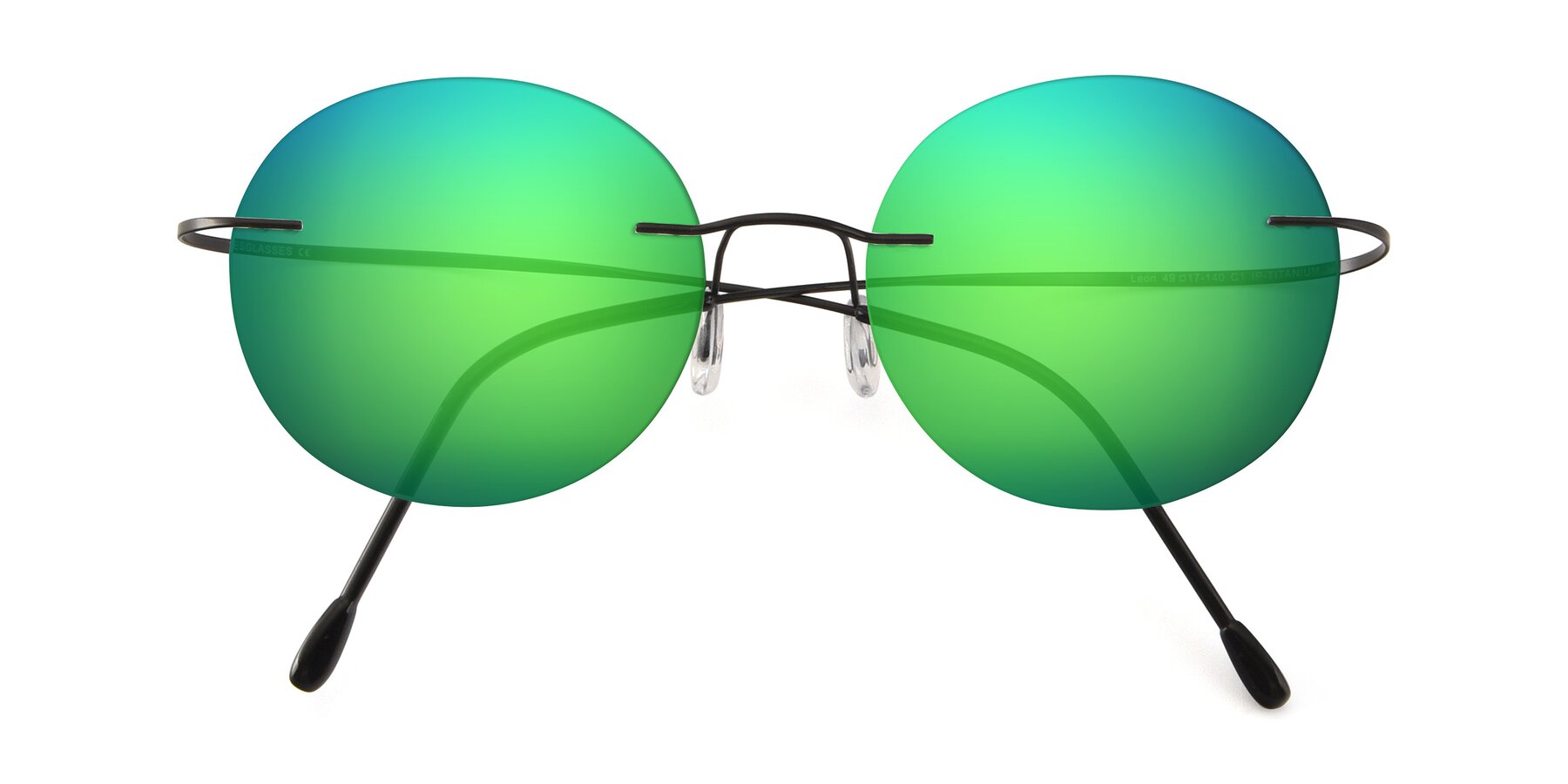 Folded Front of Leon in Black with Green Mirrored Lenses