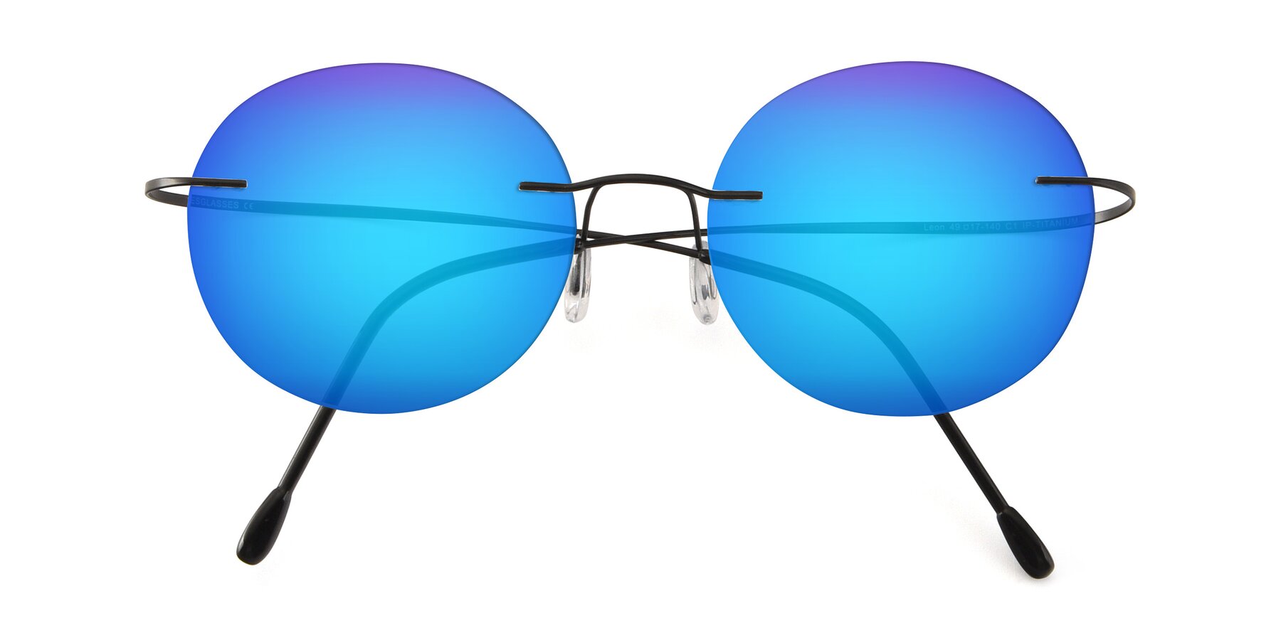 Folded Front of Leon in Black with Blue Mirrored Lenses