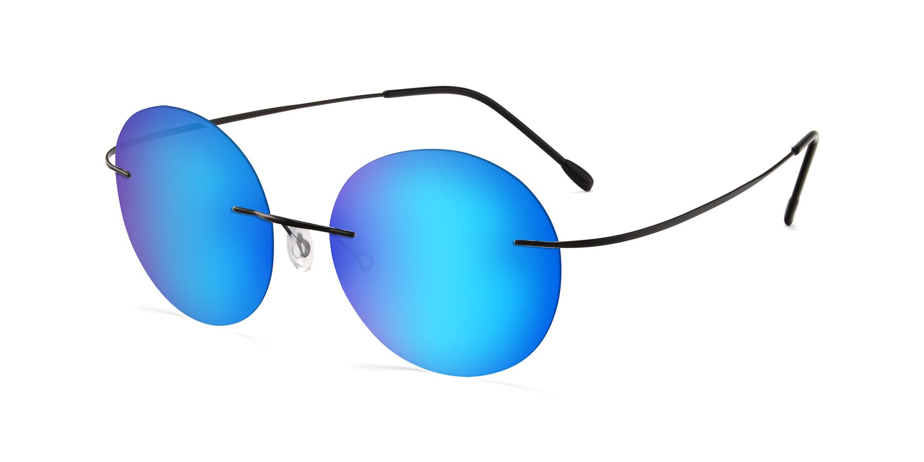 Angle of Leon in Black with Blue Mirrored Lenses