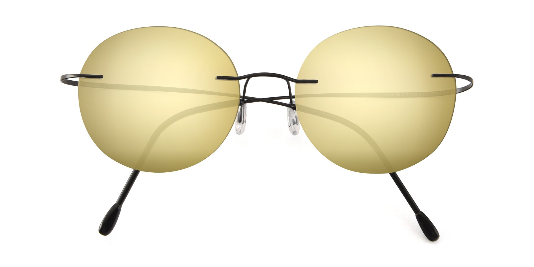 Folded Front of Leon in Black with Gold Mirrored Lenses