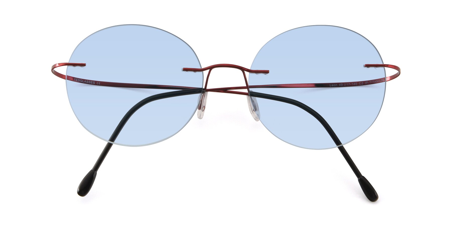 Folded Front of Leon in Wine with Light Blue Tinted Lenses