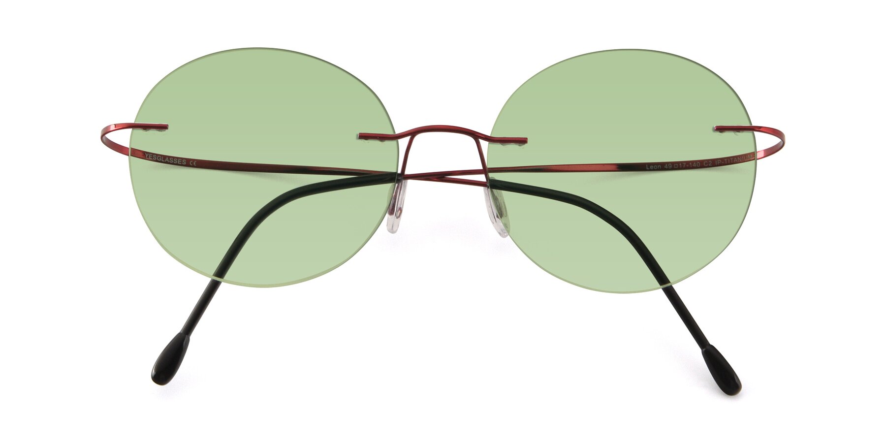 Folded Front of Leon in Wine with Medium Green Tinted Lenses