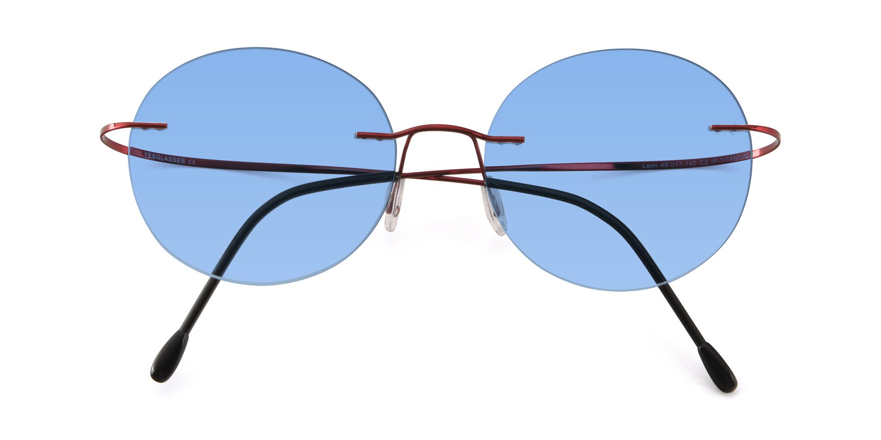Folded Front of Leon in Wine with Medium Blue Tinted Lenses