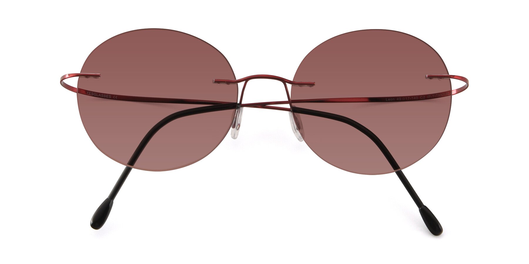 Folded Front of Leon in Wine with Garnet Tinted Lenses