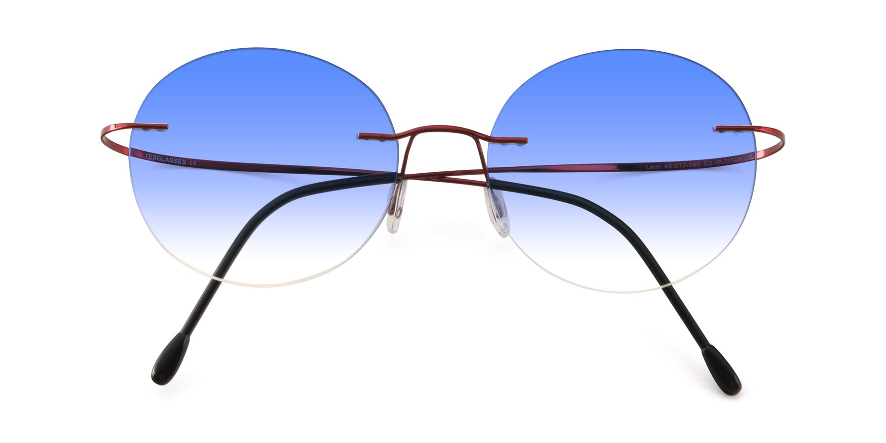 Folded Front of Leon in Wine with Blue Gradient Lenses