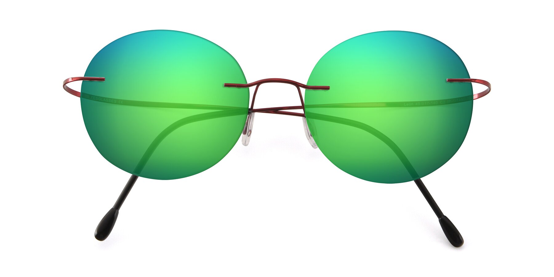 Folded Front of Leon in Wine with Green Mirrored Lenses