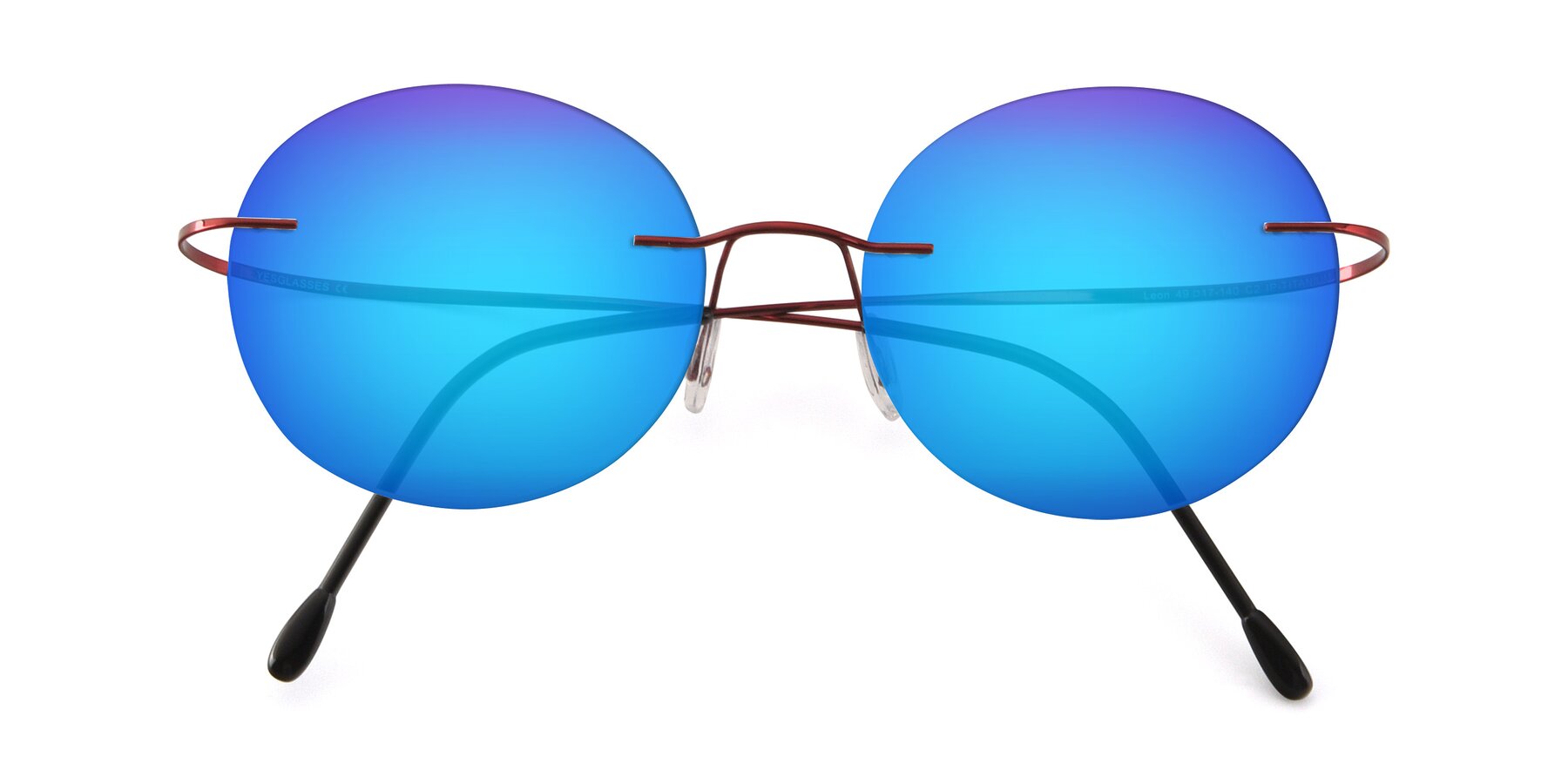 Folded Front of Leon in Wine with Blue Mirrored Lenses