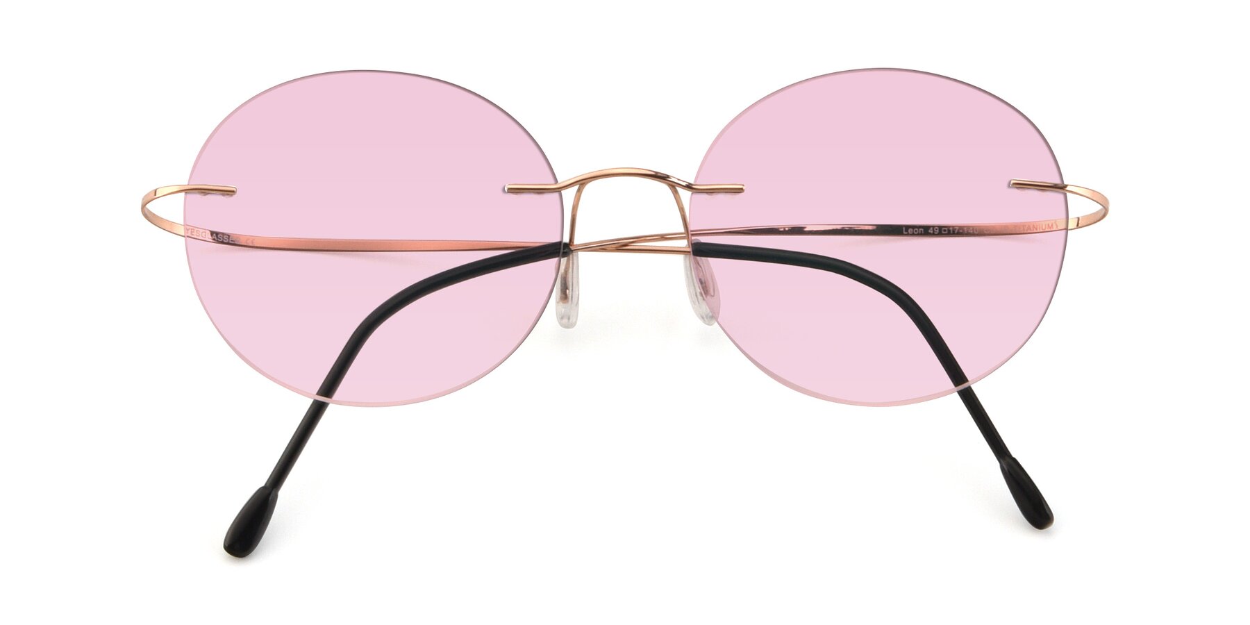 Folded Front of Leon in Rose Gold with Light Pink Tinted Lenses