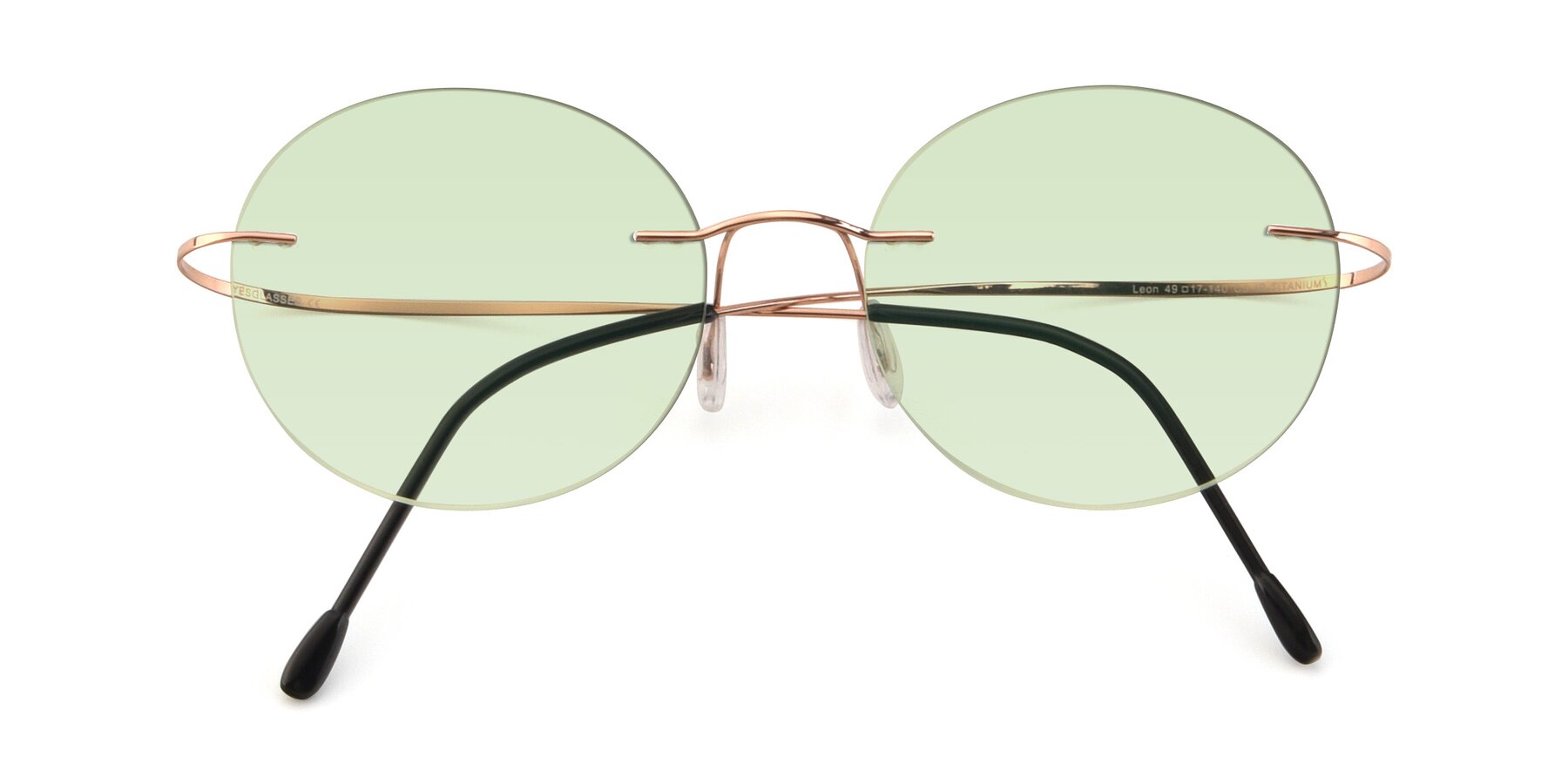 Folded Front of Leon in Rose Gold with Light Green Tinted Lenses