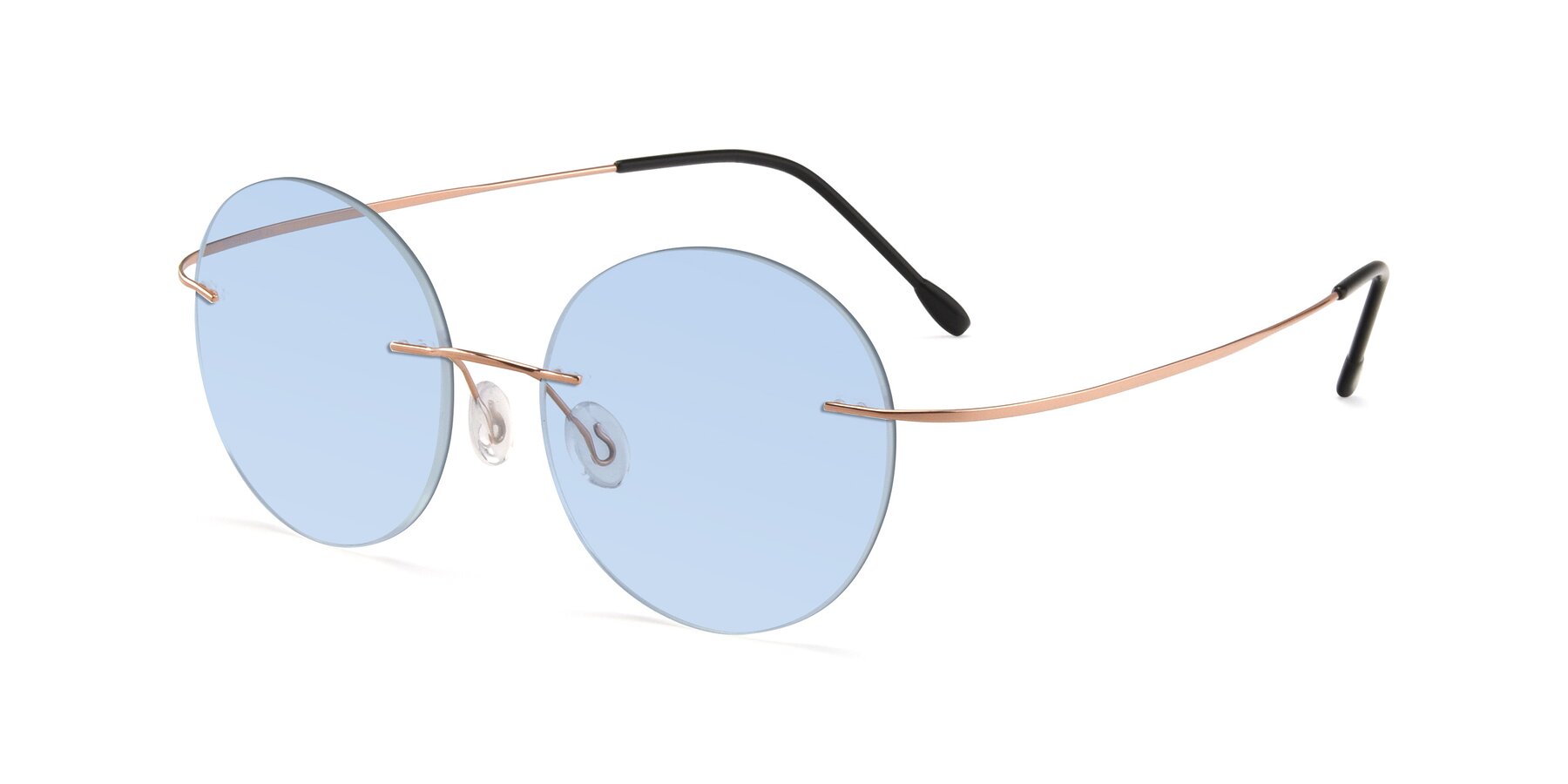 Angle of Leon in Rose Gold with Light Blue Tinted Lenses