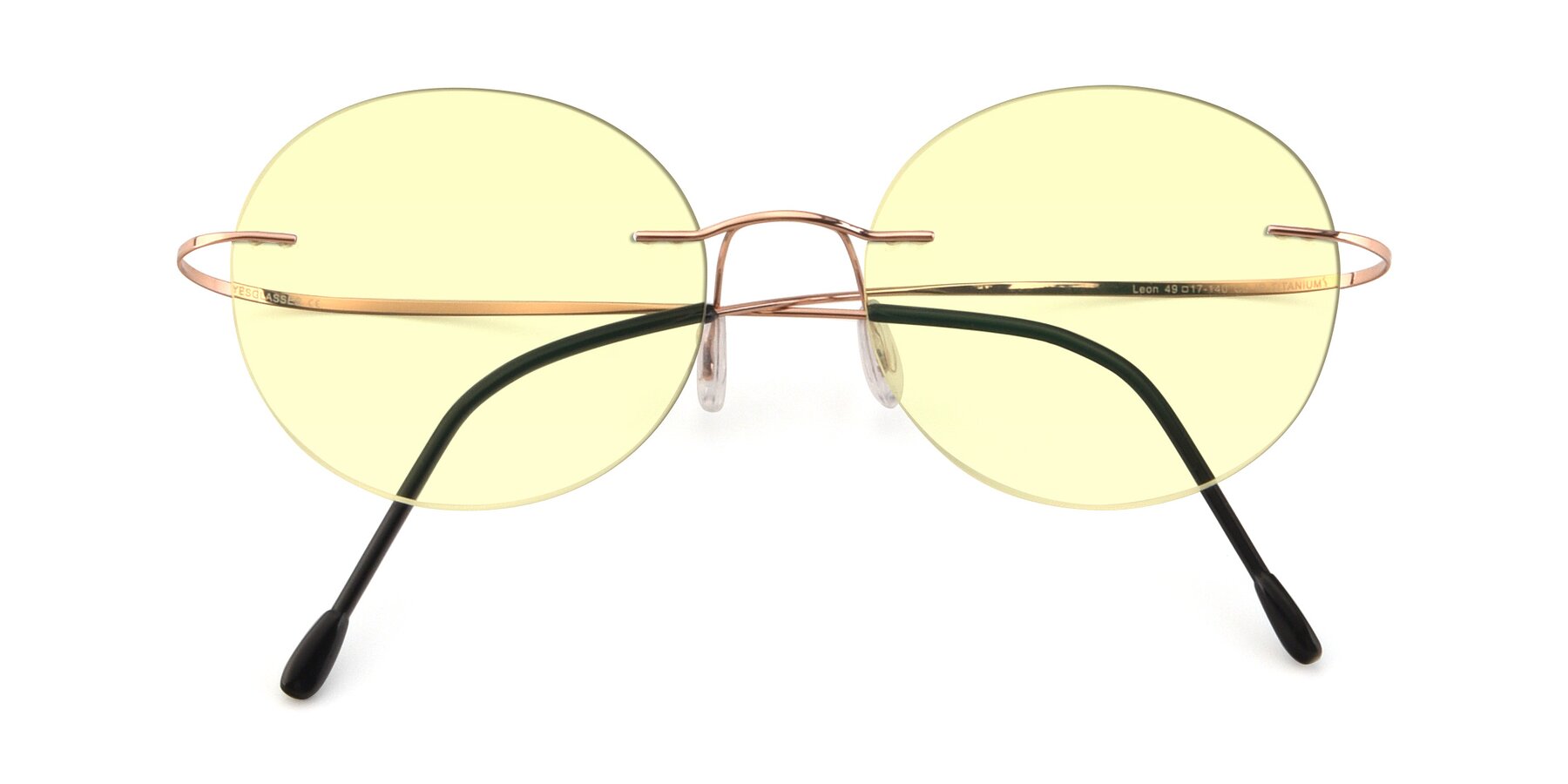 Folded Front of Leon in Rose Gold with Light Yellow Tinted Lenses