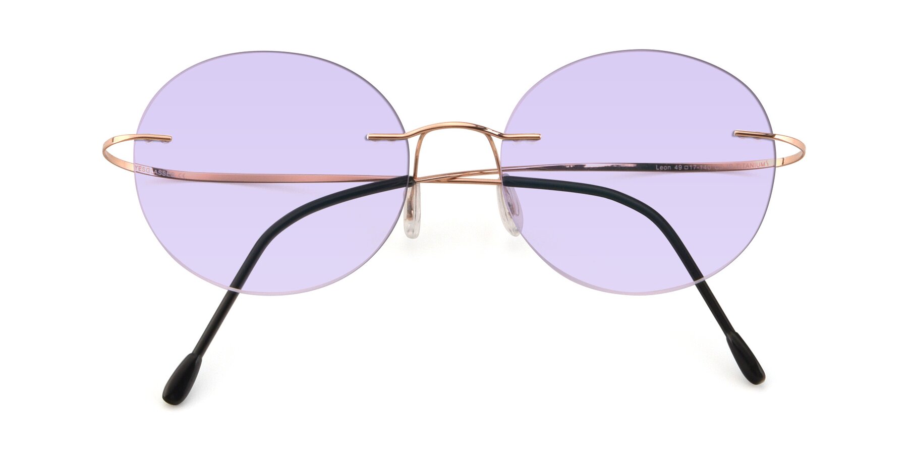 Folded Front of Leon in Rose Gold with Light Purple Tinted Lenses