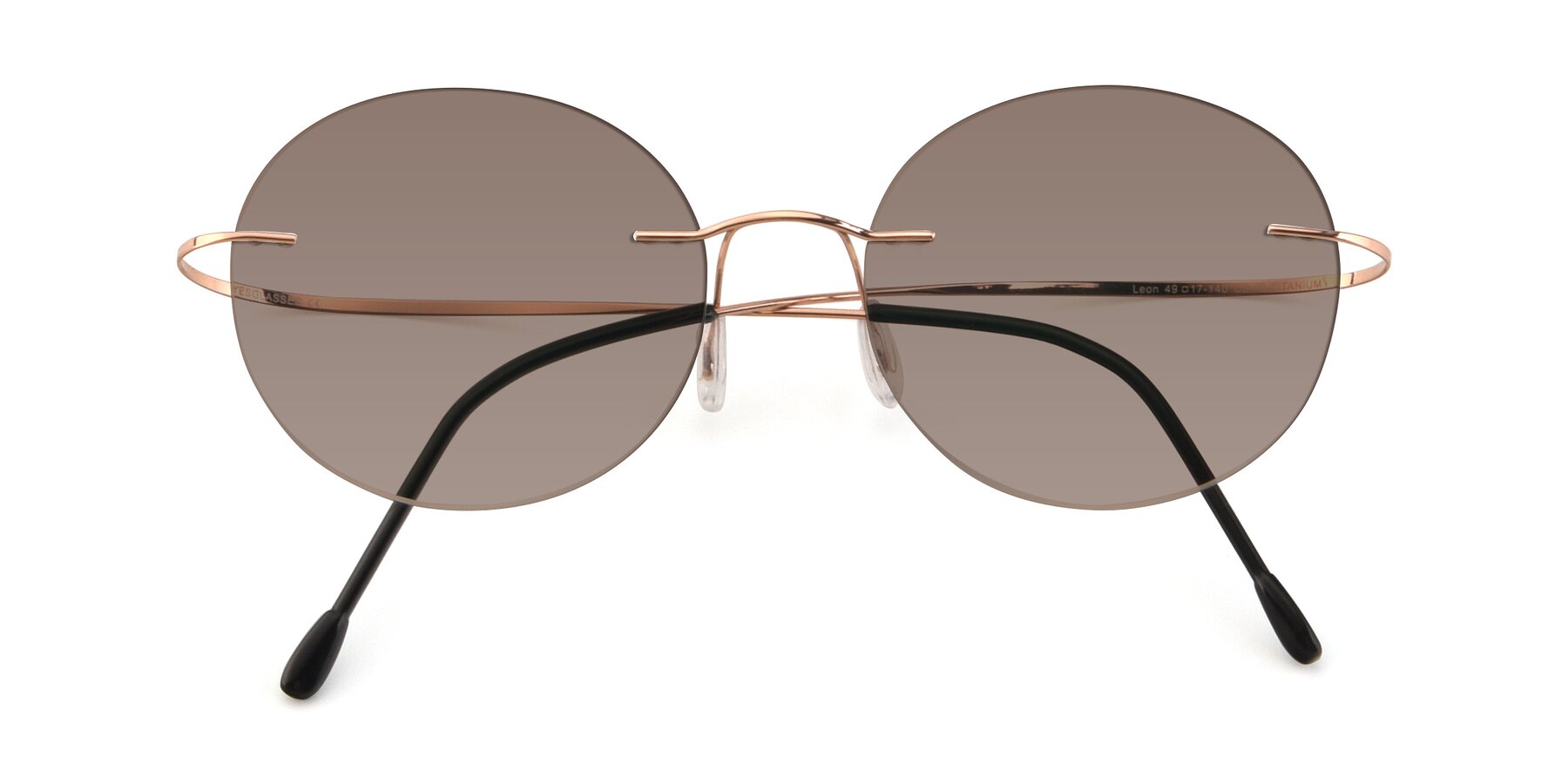 Folded Front of Leon in Rose Gold with Medium Brown Tinted Lenses