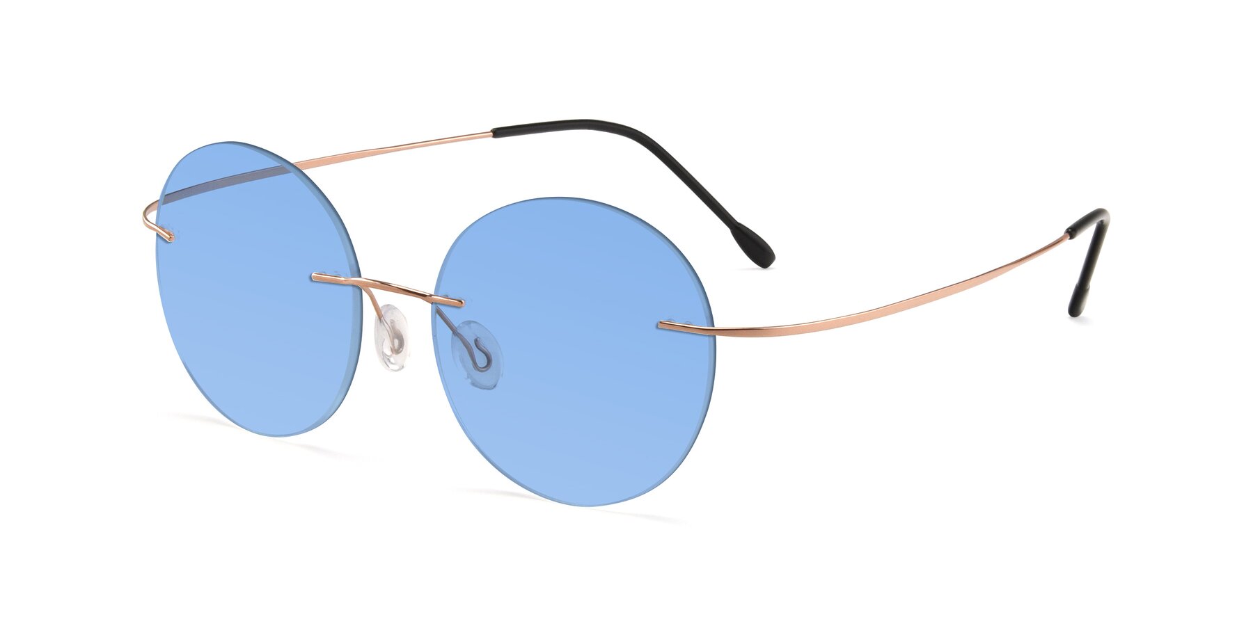 Angle of Leon in Rose Gold with Medium Blue Tinted Lenses