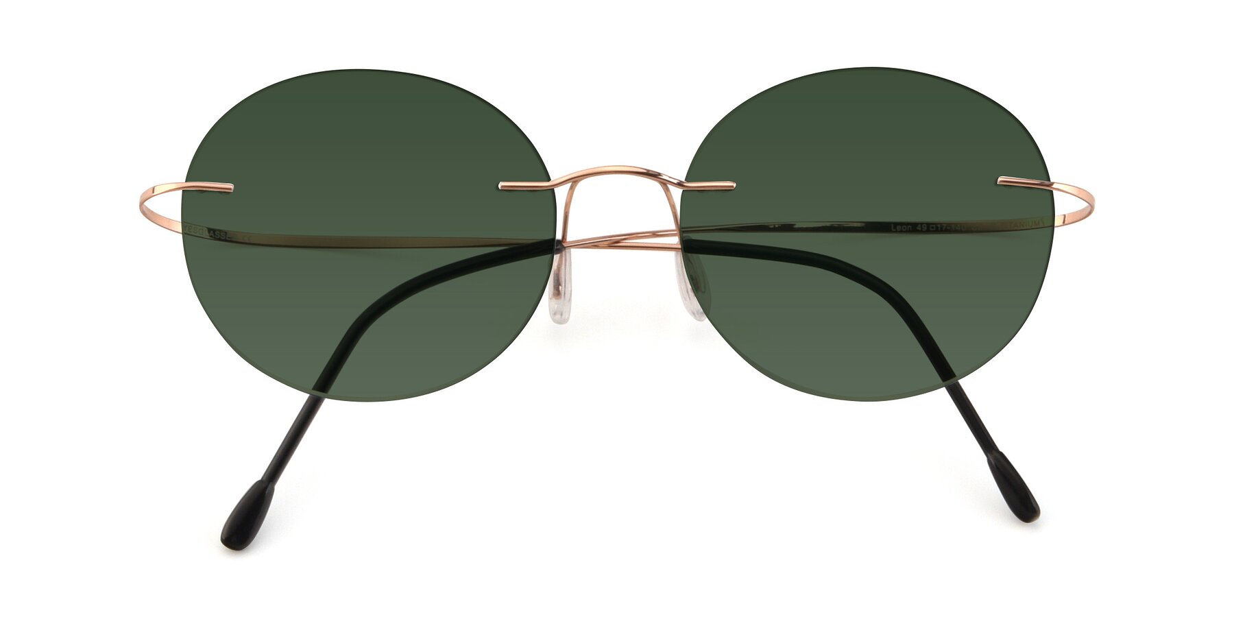 Folded Front of Leon in Rose Gold with Green Tinted Lenses