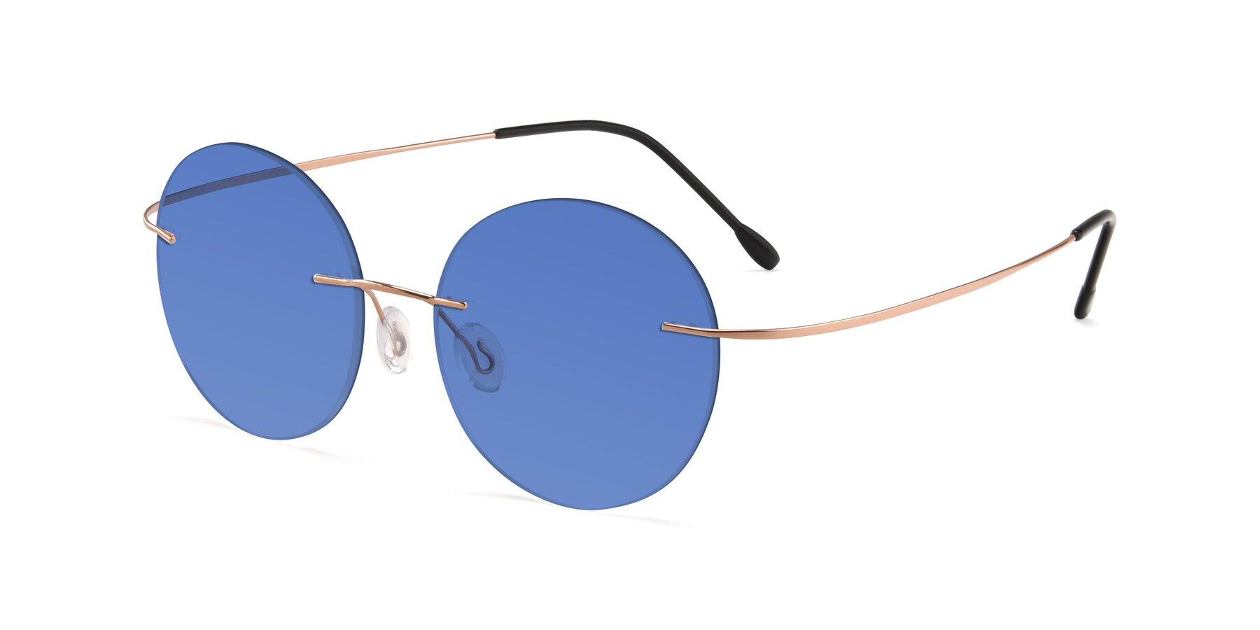 Angle of Leon in Rose Gold with Blue Tinted Lenses