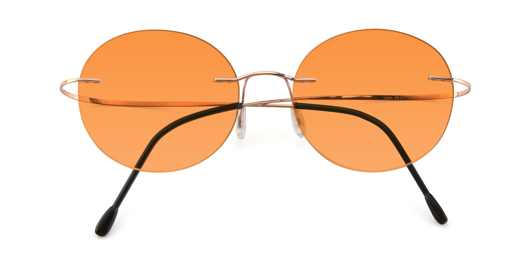 Folded Front of Leon in Rose Gold with Orange Tinted Lenses