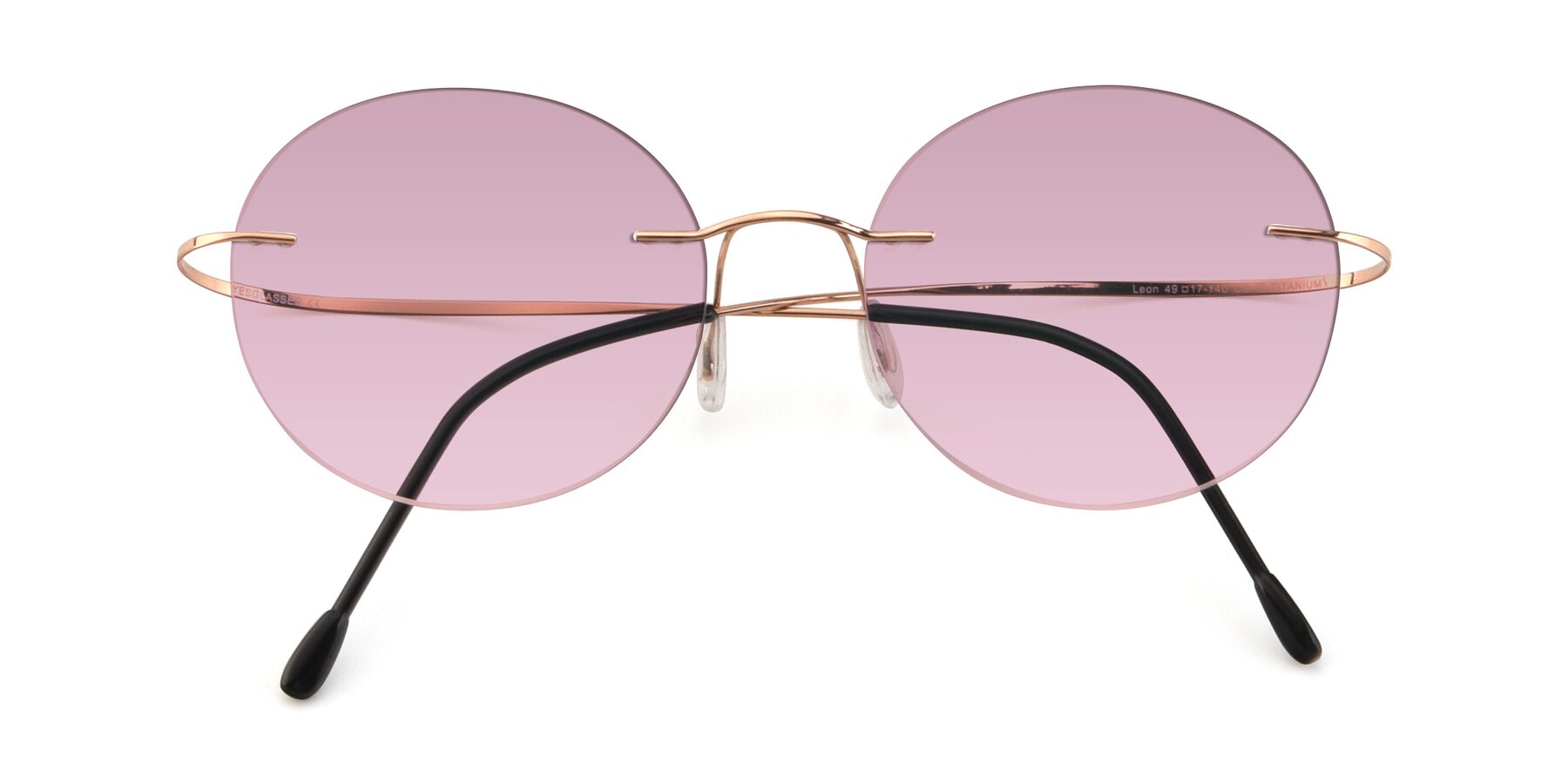 Folded Front of Leon in Rose Gold with Light Wine Tinted Lenses