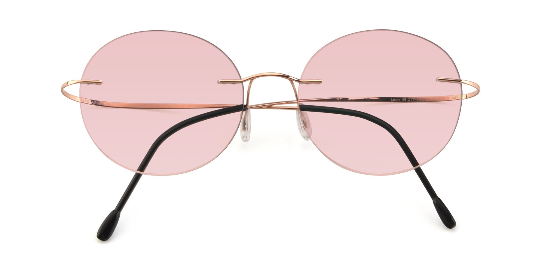 Folded Front of Leon in Rose Gold with Light Garnet Tinted Lenses