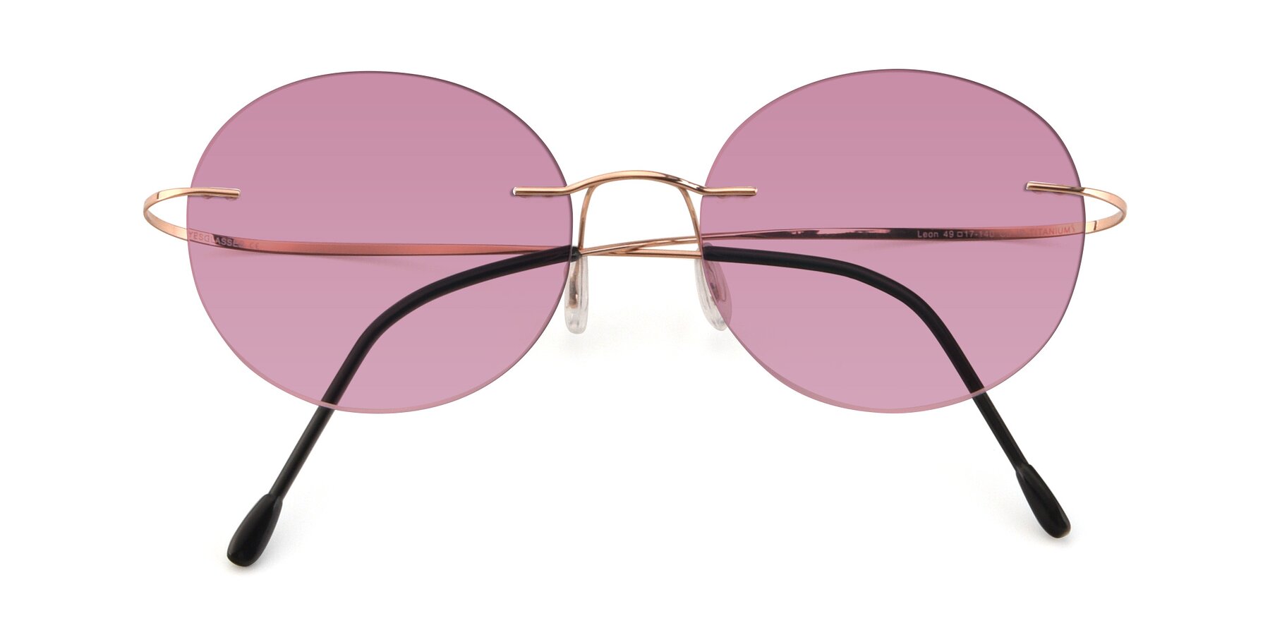 Folded Front of Leon in Rose Gold with Medium Wine Tinted Lenses