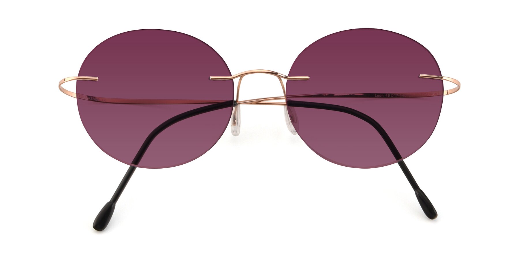 Folded Front of Leon in Rose Gold with Wine Tinted Lenses