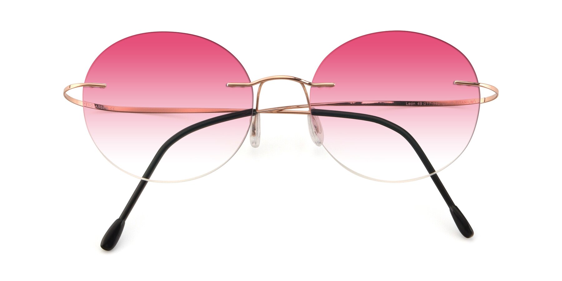 Folded Front of Leon in Rose Gold with Pink Gradient Lenses