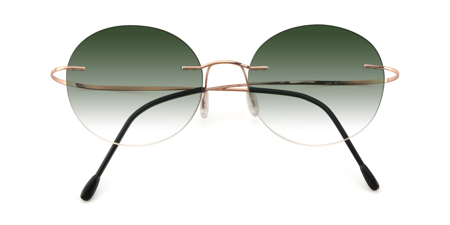 Folded Front of Leon in Rose Gold with Green Gradient Lenses