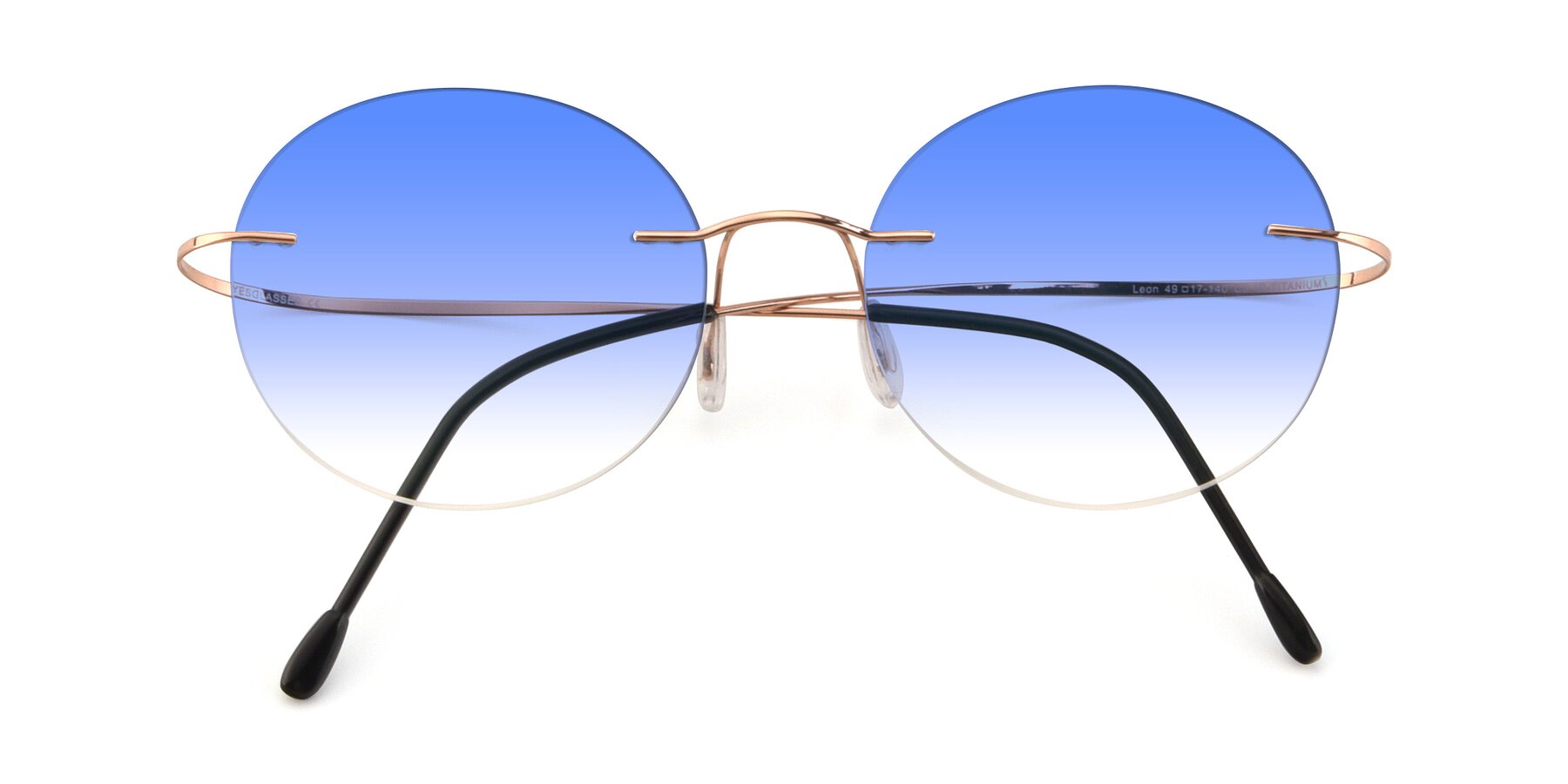 Folded Front of Leon in Rose Gold with Blue Gradient Lenses