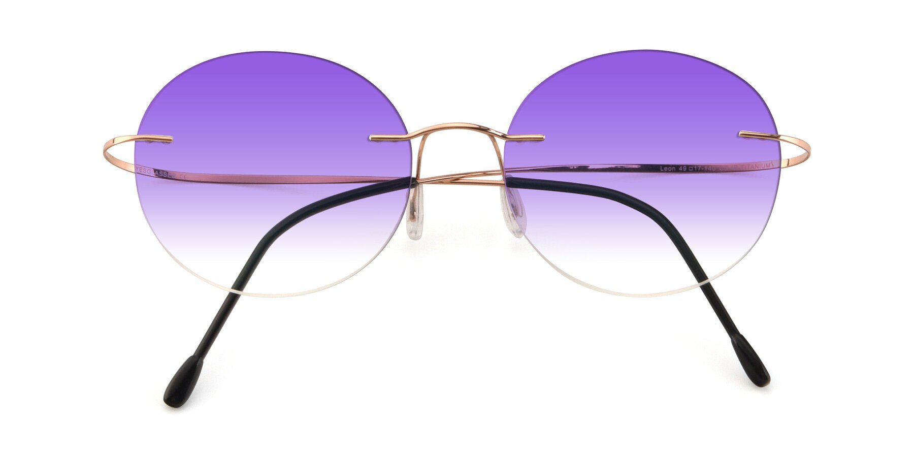 Folded Front of Leon in Rose Gold with Purple Gradient Lenses