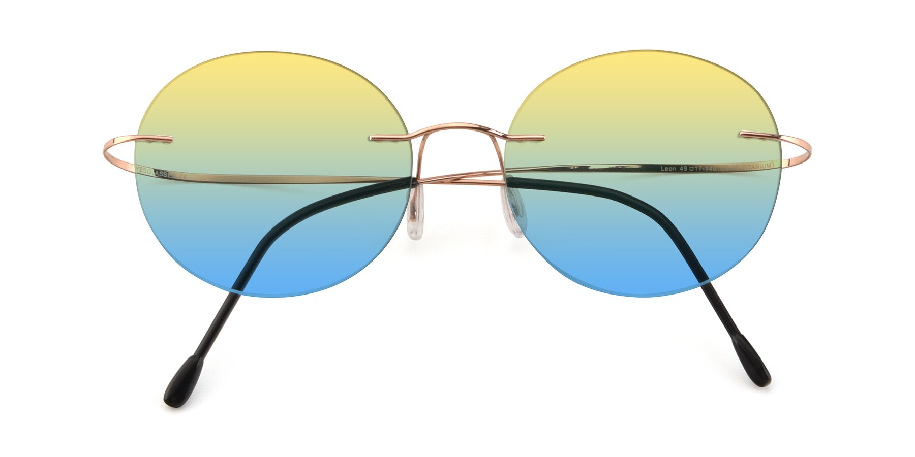 Folded Front of Leon in Rose Gold with Yellow / Blue Gradient Lenses