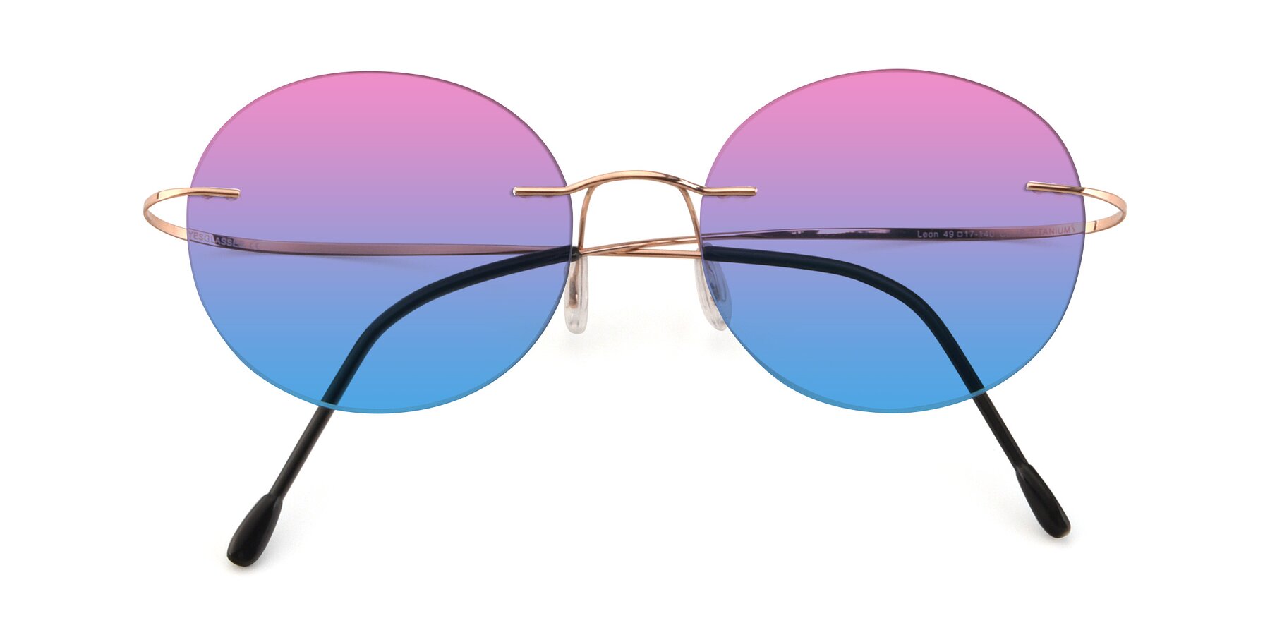Folded Front of Leon in Rose Gold with Pink / Blue Gradient Lenses