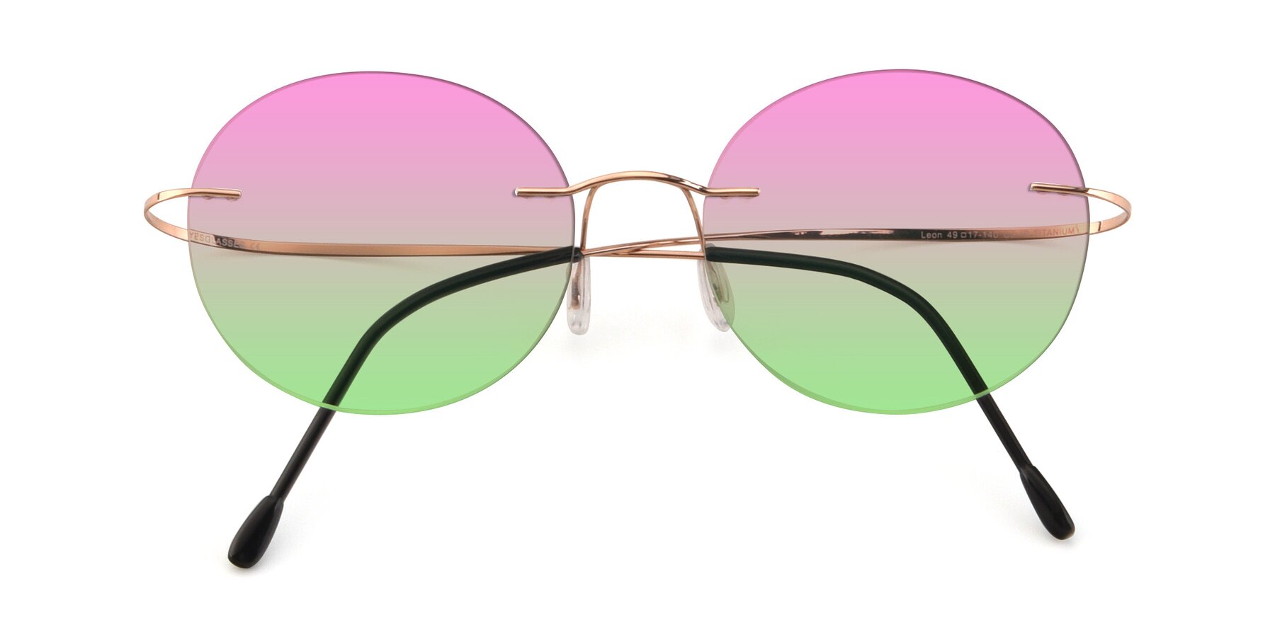 Folded Front of Leon in Rose Gold with Pink / Green Gradient Lenses