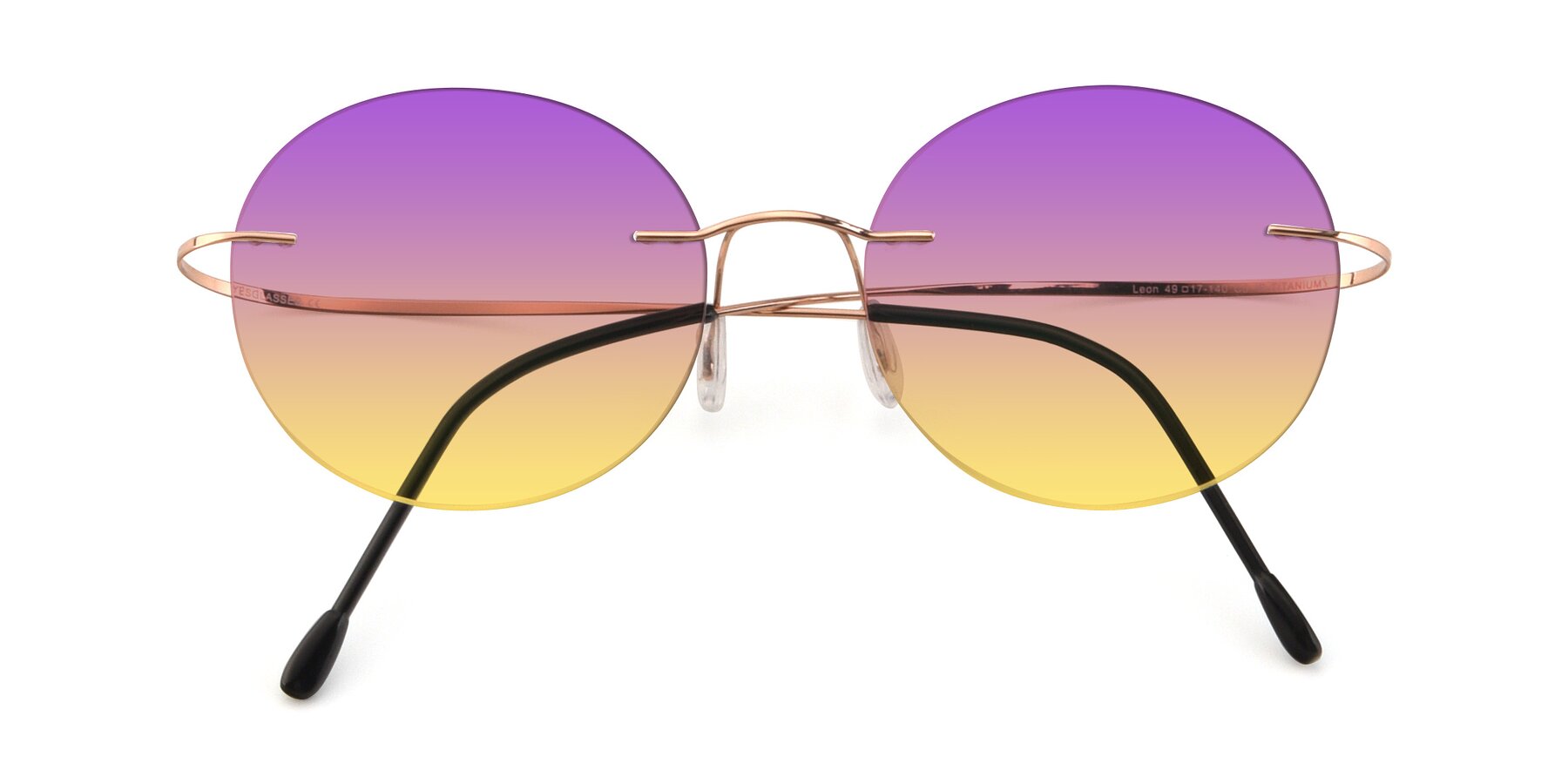 Folded Front of Leon in Rose Gold with Purple / Yellow Gradient Lenses