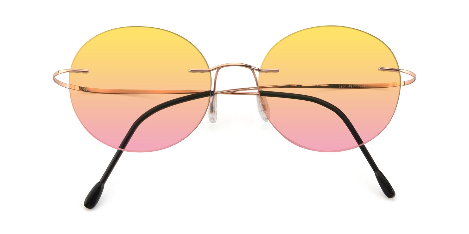 Folded Front of Leon in Rose Gold with Yellow / Pink Gradient Lenses