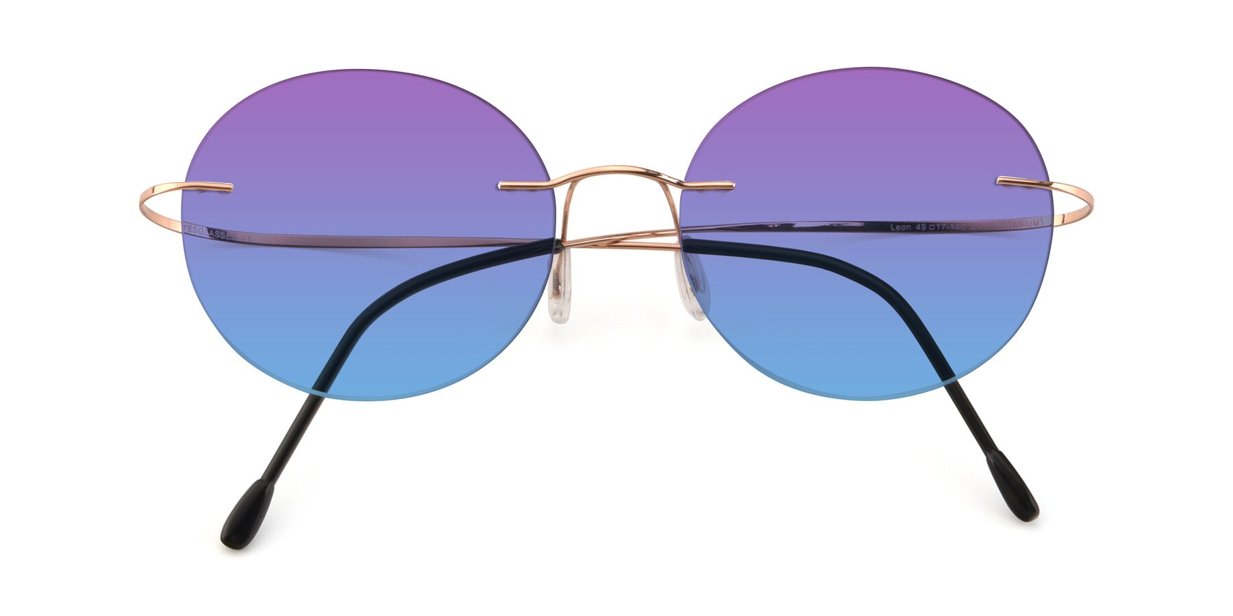 Folded Front of Leon in Rose Gold with Purple / Blue Gradient Lenses