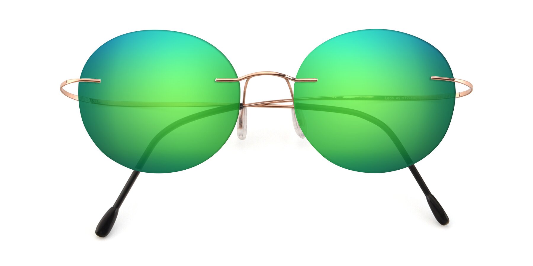 Folded Front of Leon in Rose Gold with Green Mirrored Lenses